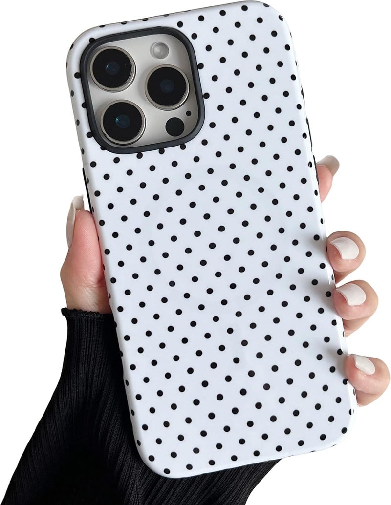 حافظة مغناطيسية من لهاتف iPhone 16 Pro Max، بتصميم نقاط متناثرة جميل، غطاء واقي ناعم من البلاستيك الخالي من الرصاص (TPU)، مقاوم للصدمات، أنيق، مناسب للفتيات والنساء – اللون الأبيض. - Image 1