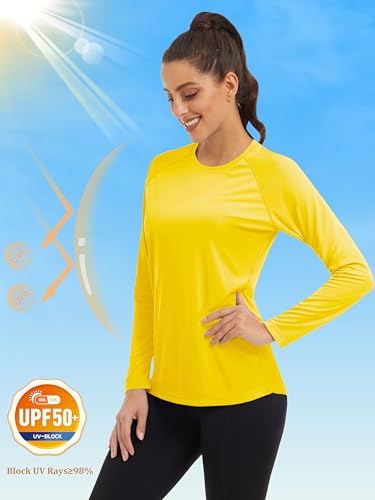 MAGCOMSEN Long Sleeve Running Shirts for Women SPF Swim Shirts for Women UV Shirts Quick Dry Shirts for Women Rash Guard Shirts for Women UPF 50+ Yellow - Image 3