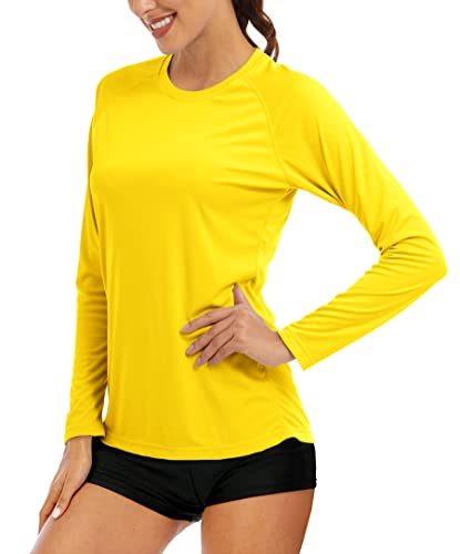 MAGCOMSEN Long Sleeve Running Shirts for Women SPF Swim Shirts for Women UV Shirts Quick Dry Shirts for Women Rash Guard Shirts for Women UPF 50+ Yellow - Image 1
