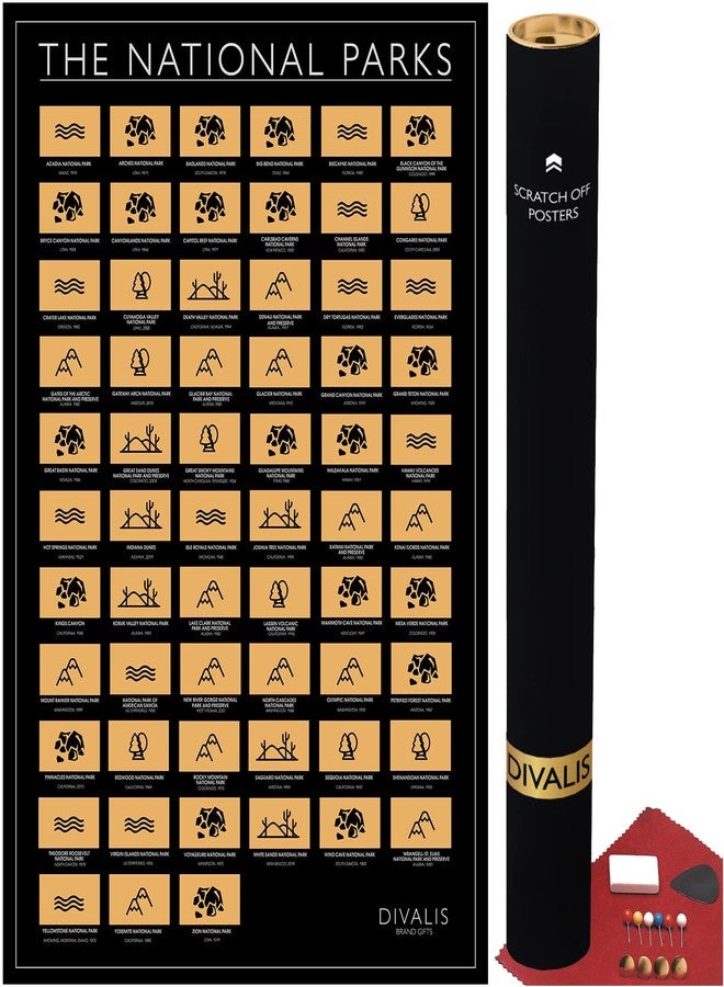 Divalis Scratch off USA National Park Poster - All 63 US National Parks Scratch off Map - United States of America NP Checklist Map - US NP Map - Image 1