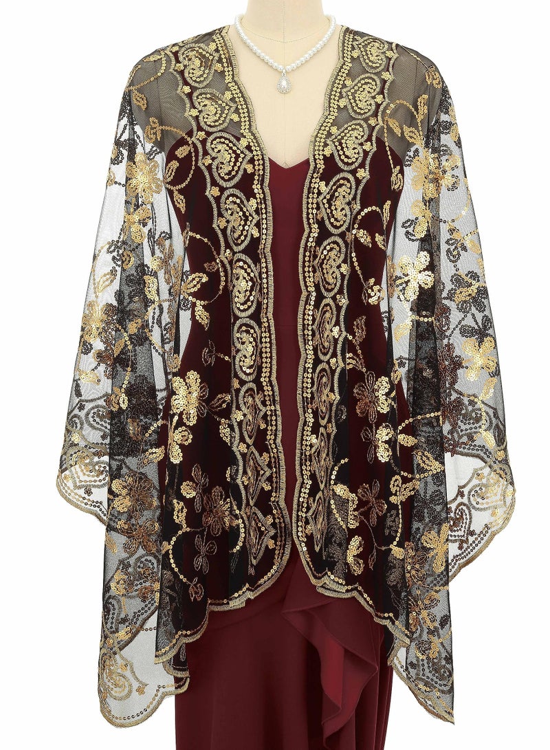 SYOSI Ladies 1920s Shawl and Wrap Sparkling Sequin Beaded for Evening Party Dress Wedding Scarf Women Bride, Wraps Bridal Capelet Cape Deco Bolero Flapper Cover Up - Image 4