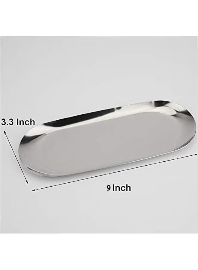Stainless Steel Decorative Tray, 9 Inch Long, Kitchen, dessert plates before meals,Jewelry Dish Cosmetics Organizer Bathroom Clutter Serving Platter Small Storage Tray, Oval, SilverStainless Steel Decorative Tray, 9 Inch Long, Jewelry Dish Cosmetics Organizer Bathroom Clutter Serving Platter Small Storage Tray, Oval, Silver - Image 1