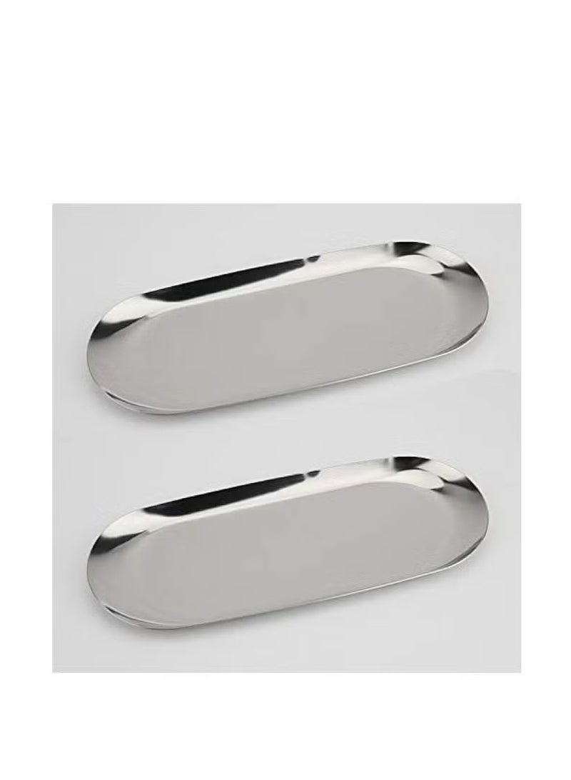 Stainless Steel Decorative Tray, 9 Inch Long, Kitchen, dessert plates before meals,Jewelry Dish Cosmetics Organizer Bathroom Clutter Serving Platter Small Storage Tray, Oval, SilverStainless Steel Decorative Tray, 9 Inch Long, Jewelry Dish Cosmetics Organizer Bathroom Clutter Serving Platter Small Storage Tray, Oval, Silver - Image 2