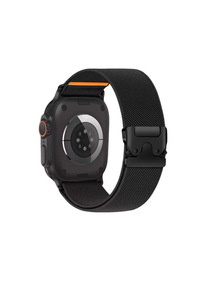 دكينج حزام معصم مغناطيسي قابل للتعديل من النايلون مناسب لسلسلة ساعة آبل 11 10 46مم 42مم/44مم/45مم/46مم/49مم باللون الأسود - Image 1