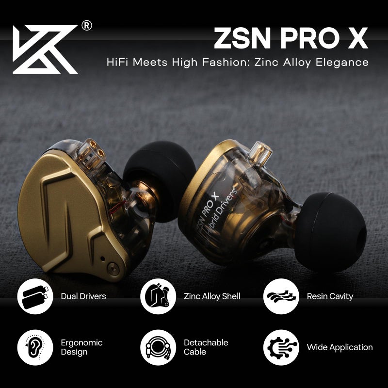 Linsoul KZ ZSN PRO X Dual Driver 1BA+1DD Hybrid Metal Earphones HiFi in-Ear Monitor with Detachable Recessed 2Pin Cable,Zinc Alloy Panel (Without Mic, Black) - Image 2
