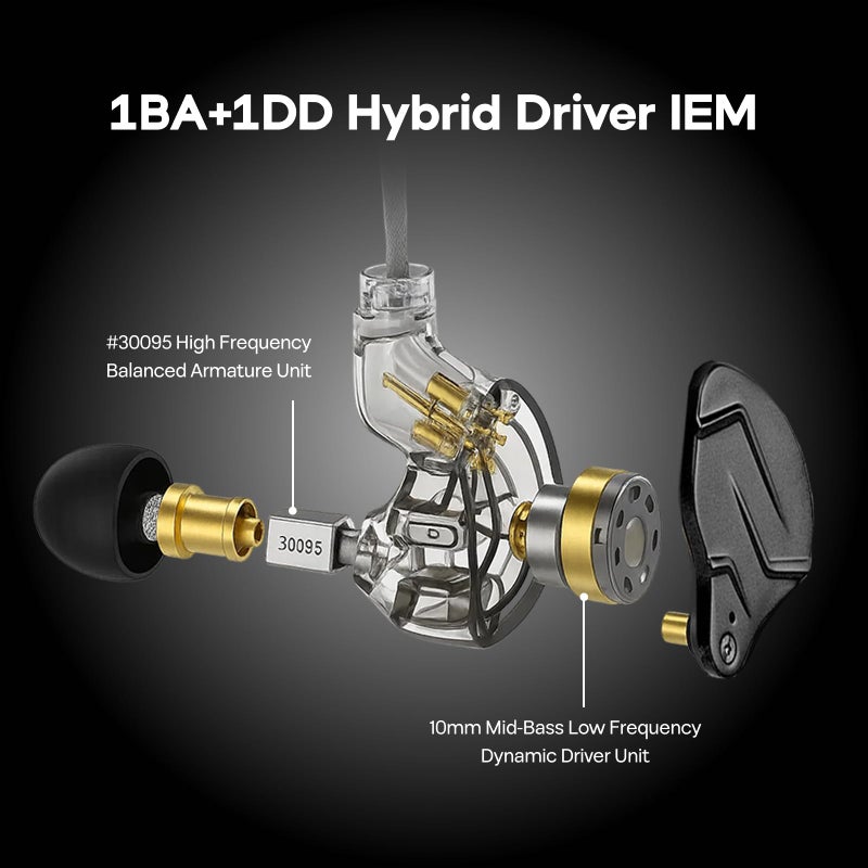 Linsoul KZ ZSN PRO X Dual Driver 1BA+1DD Hybrid Metal Earphones HiFi in-Ear Monitor with Detachable Recessed 2Pin Cable,Zinc Alloy Panel (Without Mic, Black) - Image 3