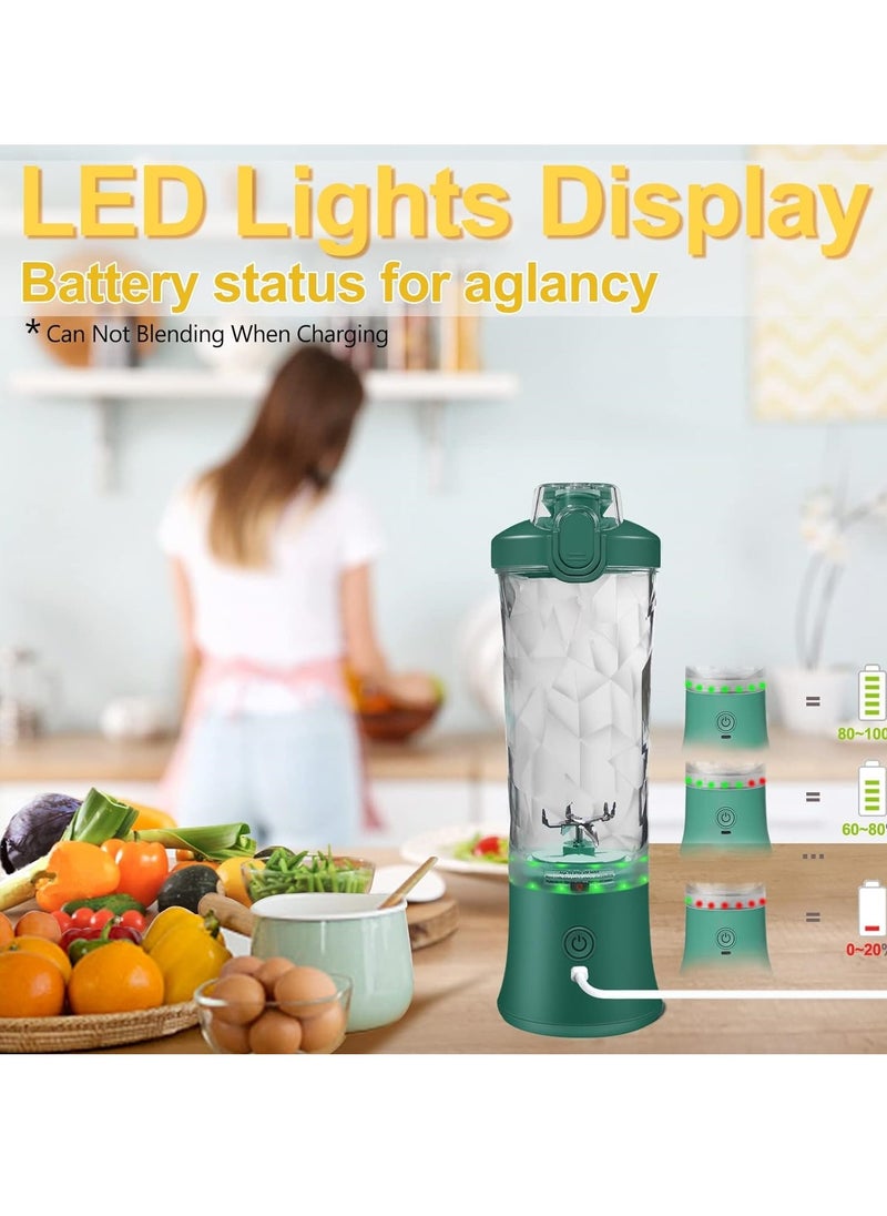 Portable Blender 20 Oz,Personal Blender for Shakes and Smoothies with 6 Blades,600ML Mini Small Smoothie Blender Bottles for Kitchen,Home,Travel(Green)