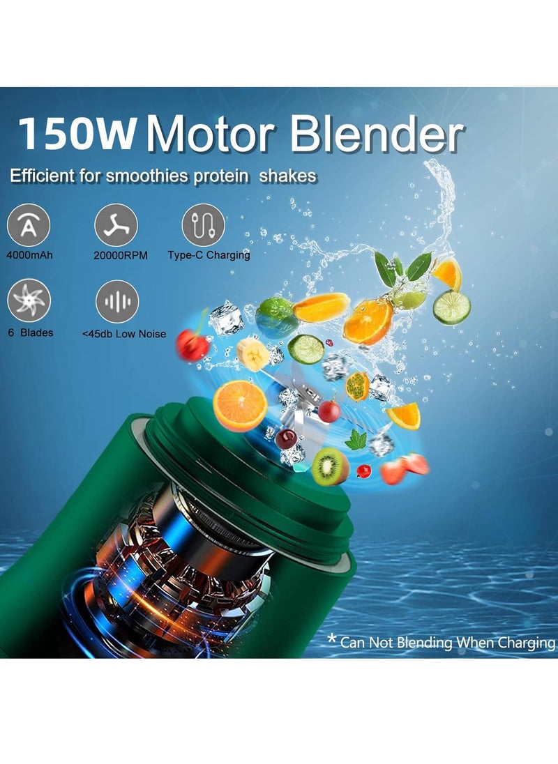 Portable Blender 20 Oz,Personal Blender for Shakes and Smoothies with 6 Blades,600ML Mini Small Smoothie Blender Bottles for Kitchen,Home,Travel(Green)