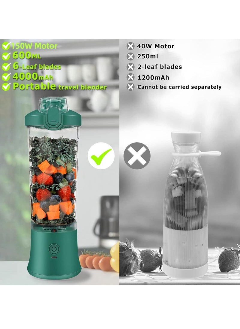 Portable Blender 20 Oz,Personal Blender for Shakes and Smoothies with 6 Blades,600ML Mini Small Smoothie Blender Bottles for Kitchen,Home,Travel(Green)