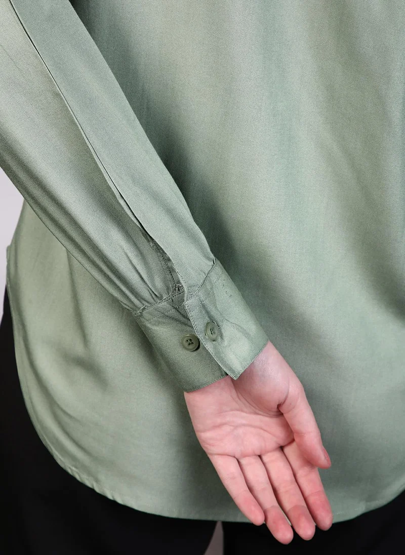 Urbano Fashion  Urbano Fashion Women's Dusty Green Modal Viscose Full Sleeve Regular Fit Casual Solid Shirt with Mandarin Collar for Women | Best Price UAE
