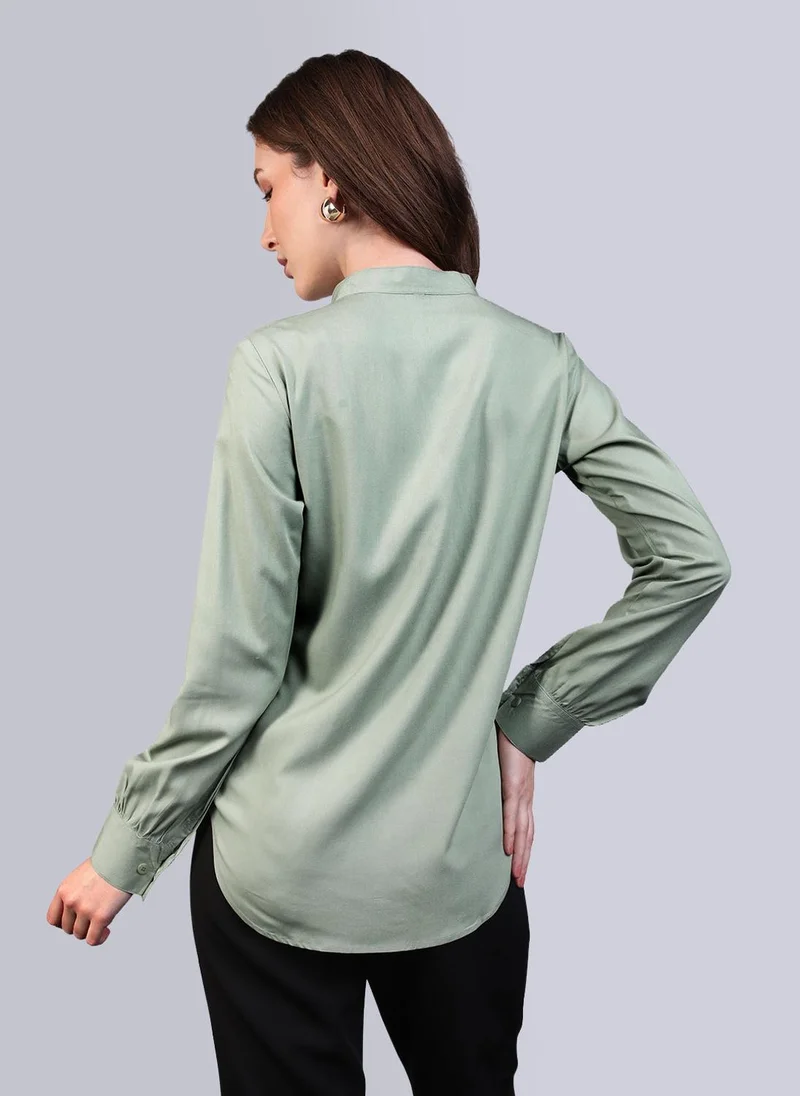 Urbano Fashion  Urbano Fashion Women's Dusty Green Modal Viscose Full Sleeve Regular Fit Casual Solid Shirt with Mandarin Collar for Women | Best Price UAE