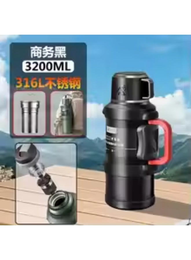 Denx 3200ml Stainless Steel Vacuum Insulated Flask – 316L Steel, Heavy-Duty Travel Thermos with Handle – Hot & Cold Bottle for Outdoor, Camping & Office (Business Black) - Image 1