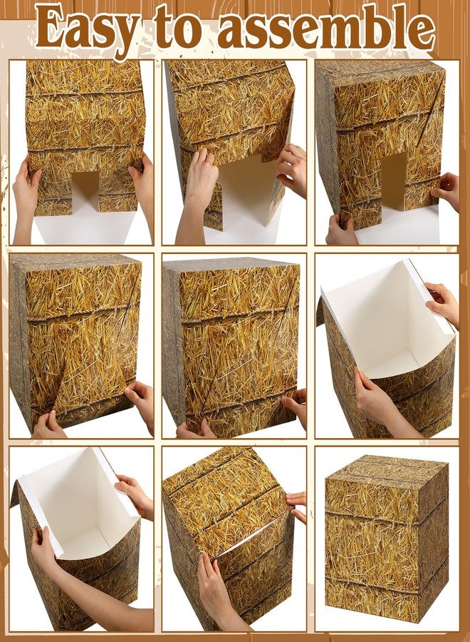 Colingmill 20 Pcs Western Cowboy Party Decorations Hay Bales Straw Boxes Inflatable Cactus Cowgirl Card Hat Horseshoe for Birthday Wedding Photo Booth Props Cowboy Party Birthday Fall Harvest Farm - Image 4