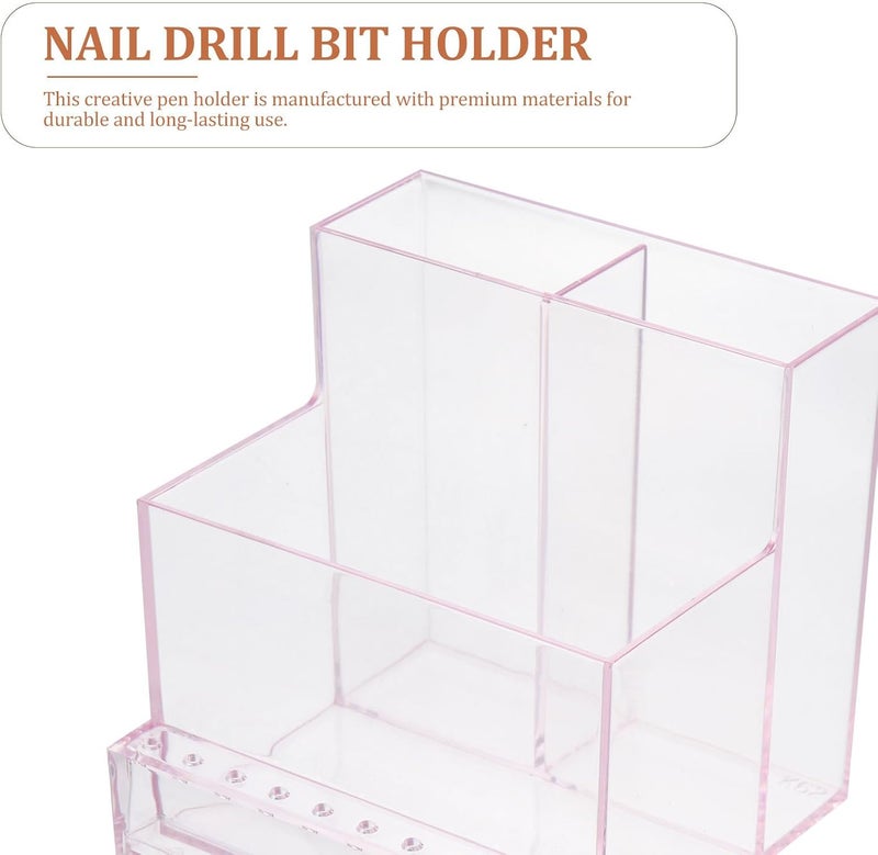 Manicure Drill Storage Box with Head Organizer, Pink Multifunctional Makeup Supply Holder for Home Vanity and Office Desk - Image 3