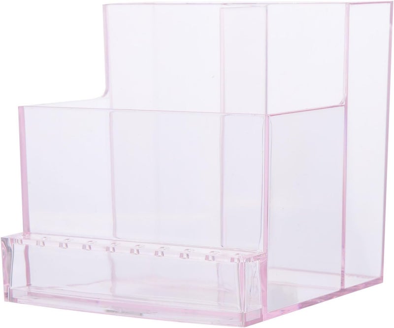 Manicure Drill Storage Box with Head Organizer, Pink Multifunctional Makeup Supply Holder for Home Vanity and Office Desk - Image 1