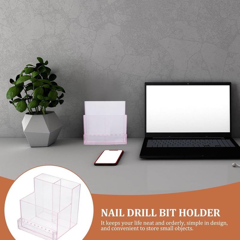 Manicure Drill Storage Box with Head Organizer, Pink Multifunctional Makeup Supply Holder for Home Vanity and Office Desk - Image 5