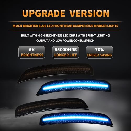 DERMOKA LED Side Marker Lights Front Rear Bumper Parking Signal Lamps for Chrysler 300 2015-2023 Smoked Len, Ice Blue - Image 2