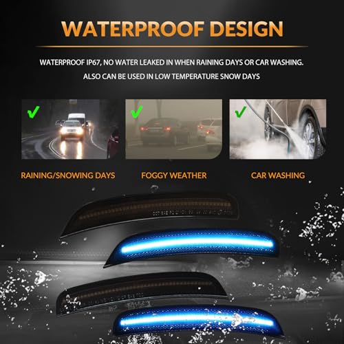 DERMOKA LED Side Marker Lights Front Rear Bumper Parking Signal Lamps for Chrysler 300 2015-2023 Smoked Len, Ice Blue - Image 5