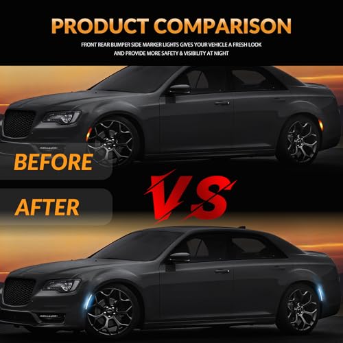 DERMOKA LED Side Marker Lights Front Rear Bumper Parking Signal Lamps for Chrysler 300 2015-2023 Smoked Len, Ice Blue - Image 4