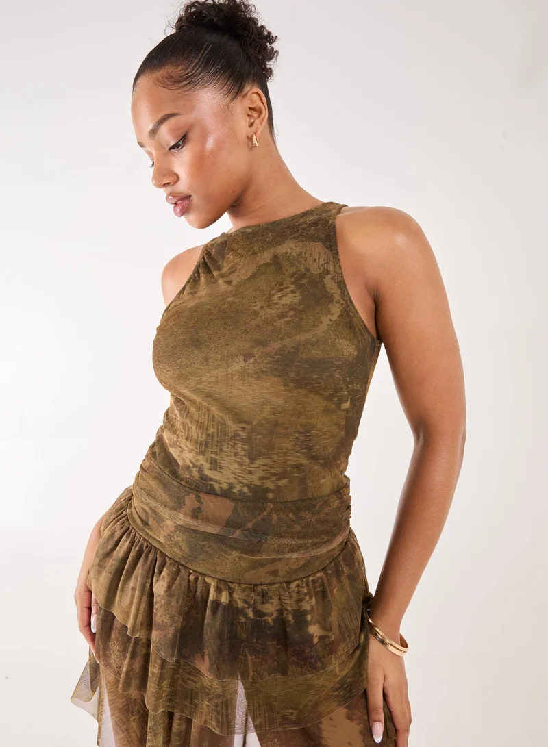 Pink Vanilla Distressed Print Ruffle Playsuit