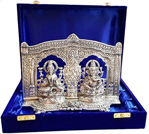 Lavanaya Silver Ganesh Laxmi Idol Statue Murti 26 Cm X 5 Cm X 19 Cm Silver Plated Diwali Gift Laxmi Ganesh Idol for Gift - Image 1