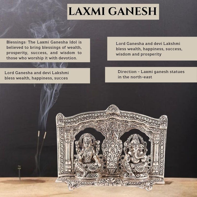 Lavanaya Silver Ganesh Laxmi Idol Statue Murti 26 Cm X 5 Cm X 19 Cm Silver Plated Diwali Gift Laxmi Ganesh Idol for Gift - Image 3