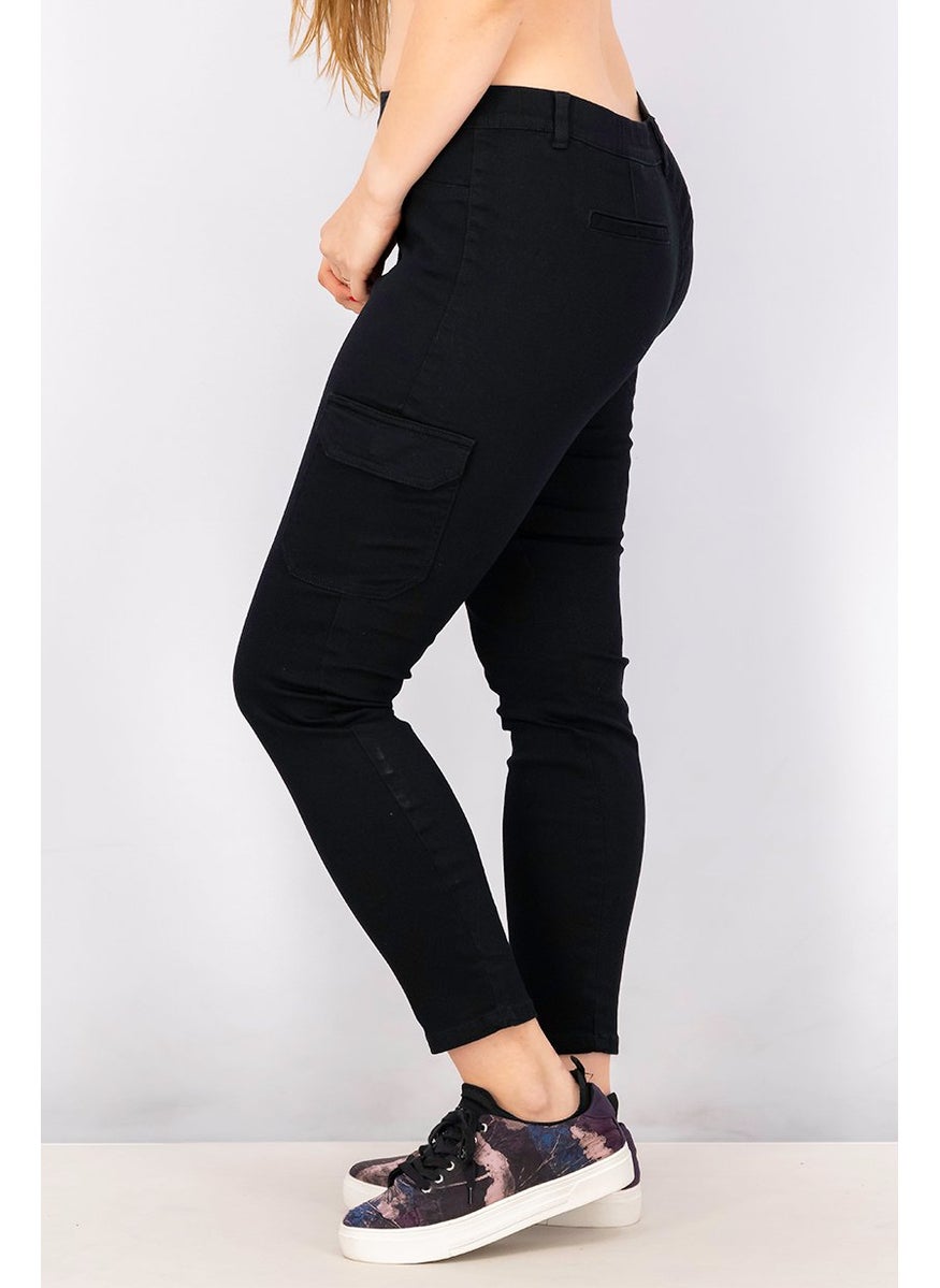 Tchibo Women Ankle Length Cargo Pants, Black  - Image 3