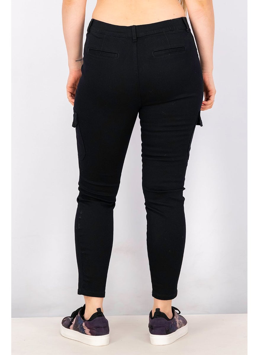 Tchibo Women Ankle Length Cargo Pants, Black  - Image 2