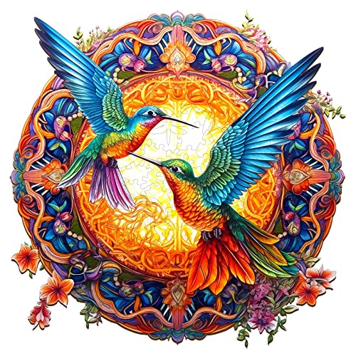 Artipuz Wooden Puzzles for Adults Mandala Hummingbird Wooden Puzzle Unique Shaped Wood Jigsaw Puzzle for Adults Wood Puzzles Adult Gifts for Family Wall Art Home Decor 100pcs 79 79in S - Image 1