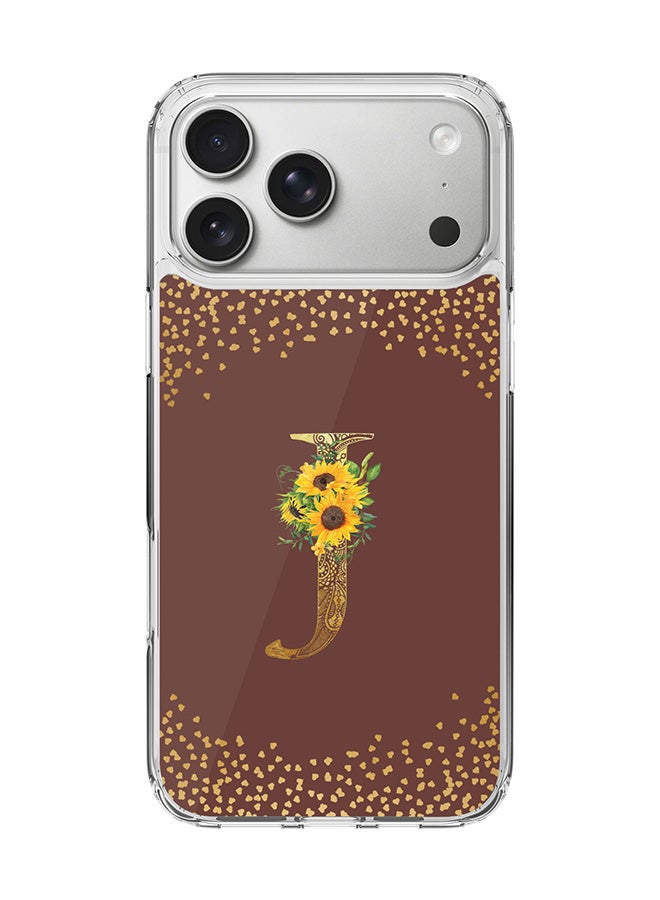 Stylizedd Classic Clear MagSafe Case for iPhone 17 Pro Max , Hybrid Soft Case Flexible Edges Anti Drop TPU PC Gel Thin Transparent Cover [ Designed for iPhone 17 Pro Max ] - Custom Monogram Initial Letter Floral Pattern Alphabet - J  (Brown )