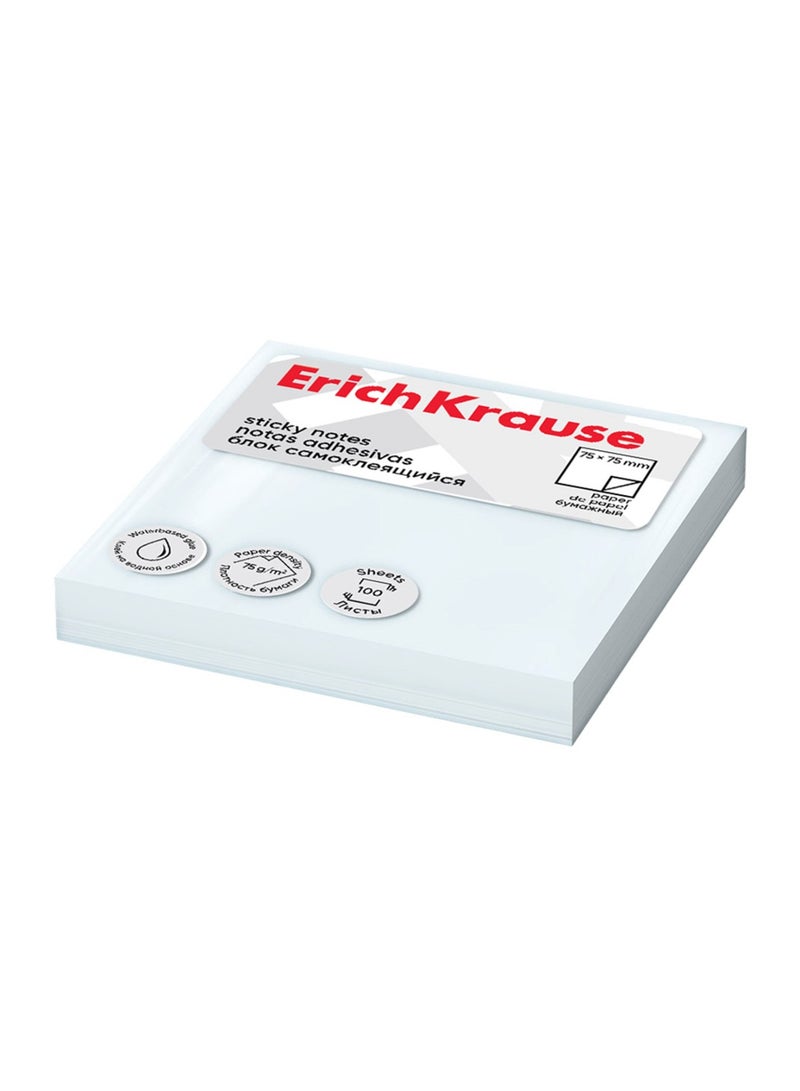 ErichKrause ملاحظات لاصقة 100 ورقة بحجم 75 مم × 75 مم باللون الأبيض - Image 1