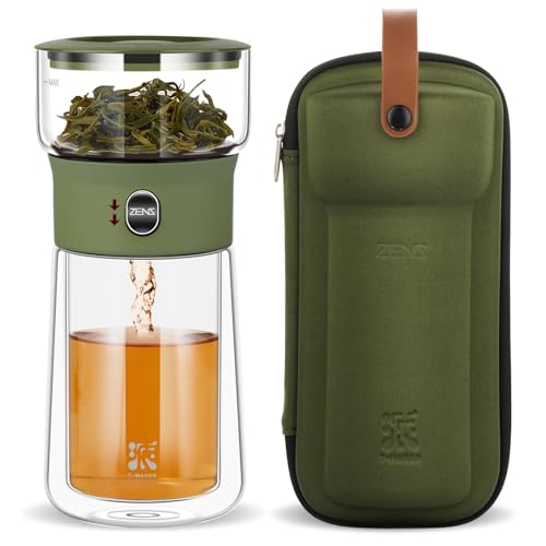 ZENS Modern Glass Infuser Teapot, Smart One Touch Tea Maker for Loose Tea Diffusers with Insulated Mug and Portable Case, Enchanted Teapot Alternatives for Tea Lover Gifts - Image 1