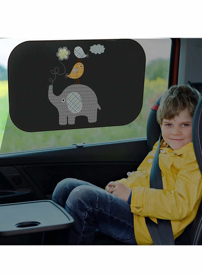 Y&D Car Sun Shade Window Shades for Kids Baby Pet UV Rays/Sunlight Protection Sunshades Shield Visor Adsorption Electrostatic Side Windscreen 2 Pack (Elephant)  - Image 2