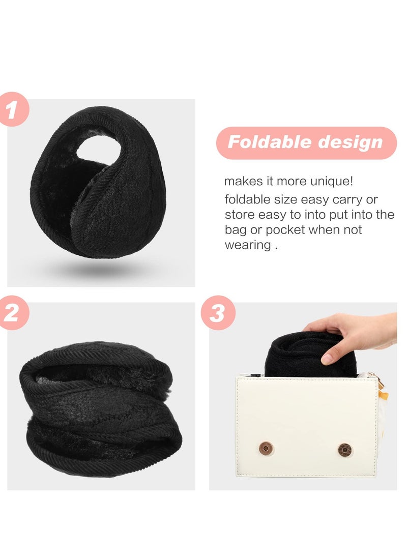 SYOSI 2Pieces Foldable Ear Warmers Adjustable Knitted Earmuffs with Fuzzy Fleece Lining Unisex Furry Winter Earmuffs - Image 3