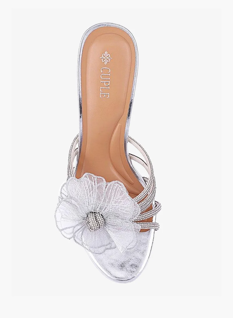 Cuple Silver Elegant heel slippers designed for a chic look. for Women | Best Price UAE
