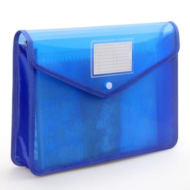 Plastic Expanding File Folder, Transparent Envelopes with Snap Closure, No Dividers, Large Capacity, Fit Letter/A4 Size (Blue)