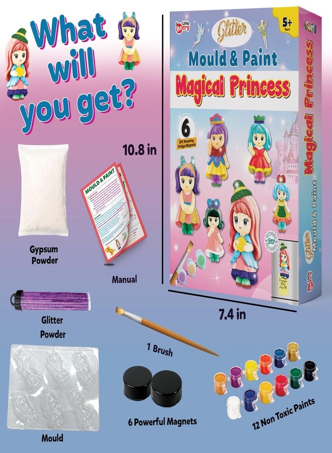 Little Berry DIY Art and Craft Items | Mould & Paint Princess Craft Set | Make 6 Glitter Fridge Magnets | Fun Art & Craft Kit for Girls & Boys 3-10 Years | DIY Crafting Toys & Gifts for Children - Image 2