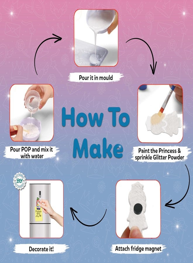 Little Berry DIY Art and Craft Items | Mould & Paint Princess Craft Set | Make 6 Glitter Fridge Magnets | Fun Art & Craft Kit for Girls & Boys 3-10 Years | DIY Crafting Toys & Gifts for Children - Image 3
