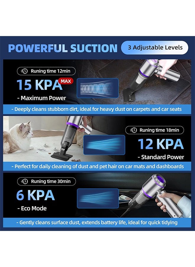 MVAQKLM  Car Vacuum Cleaner Cordless,Wireless Mini Vacuum Cleaner 4-in-1 Compressed Air Duster & Air Blower & Pump，Portable Handheld Vacuum with Brushless Motor for Car, Home, Office,Camping  - Image 5