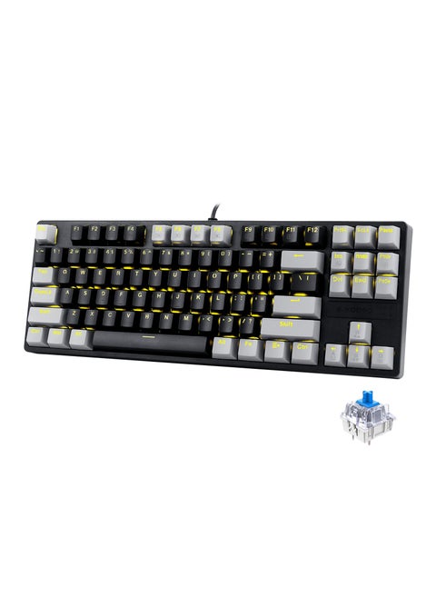 87keys Mechanical Gaming Keyboard, Compact Wired Keyboard, Hot-Swap Socket, with Yellow Blacklight, Black Grey-Blue Switches
