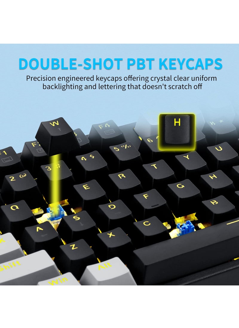 87keys Mechanical Gaming Keyboard, Compact Wired Keyboard, Hot-Swap Socket, with Yellow Blacklight, Black Grey-Blue Switches