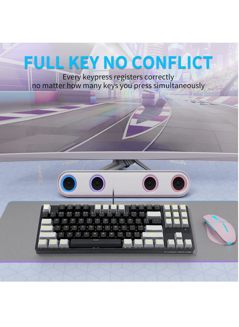 87keys Mechanical Gaming Keyboard, Compact Wired Keyboard, Hot-Swap Socket, with Yellow Blacklight, Black Grey-Blue Switches