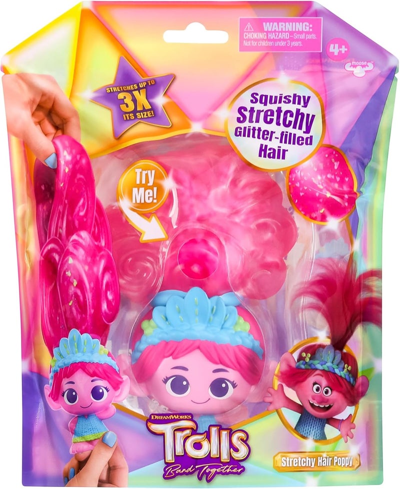 Trolls DREAMWORKS TROLLS Band Together Squishy Stretchy GlitterFilled Hair Doll  Stretchy Hair Poppy - Image 1