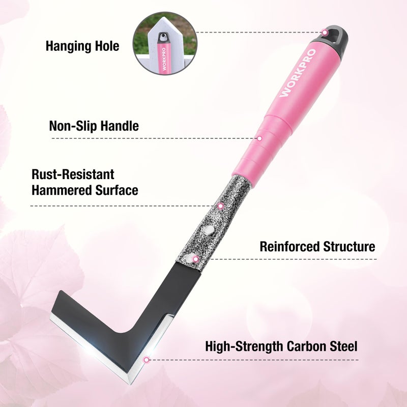 WORKPRO 6-Piece Pink Garden Tool Set, Heavy Duty Gardening Hand Tools with Soft Rubber Handle, Including Trowel, Rakes, 2-in-1 Hoe and Crack Weeder, Ideal Gardening Gifts for Men and Women - Image 4