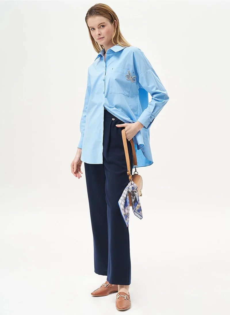 Kayra Pleated Pocket Detail Basic Pants Navy Blue