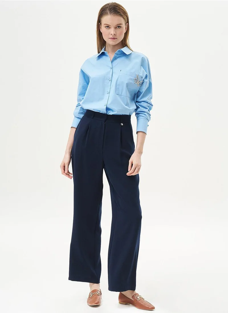 Kayra Pleated Pocket Detail Basic Pants Navy Blue