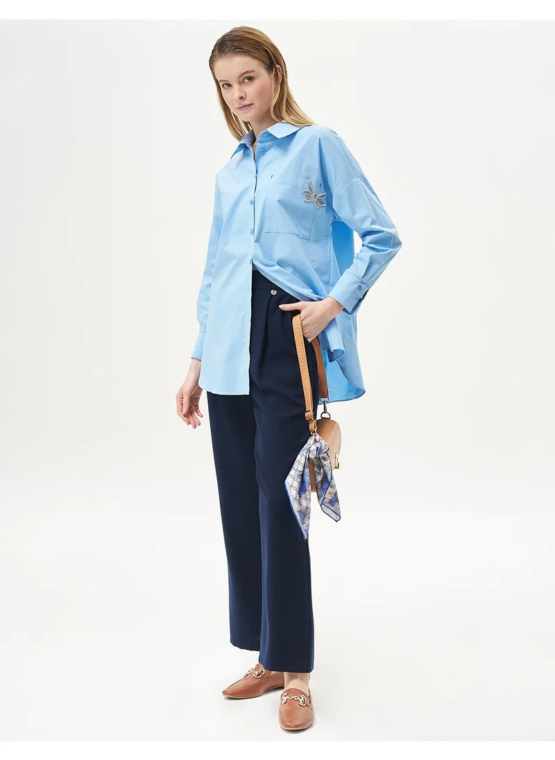 Kayra Pleated Pocket Detail Basic Pants Navy Blue