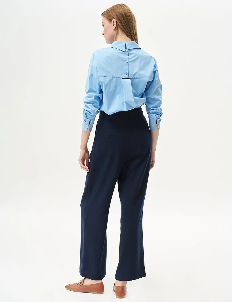 Kayra Pleated Pocket Detail Basic Pants Navy Blue