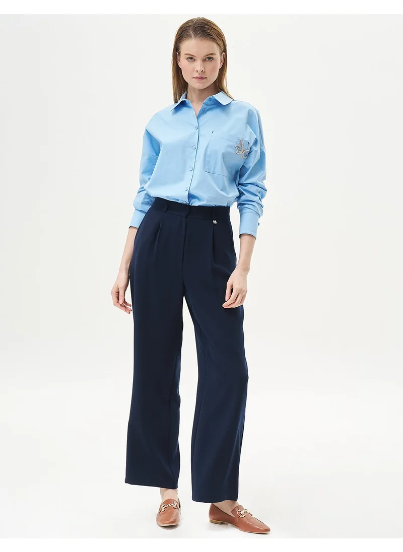 Kayra Pleated Pocket Detail Basic Pants Navy Blue