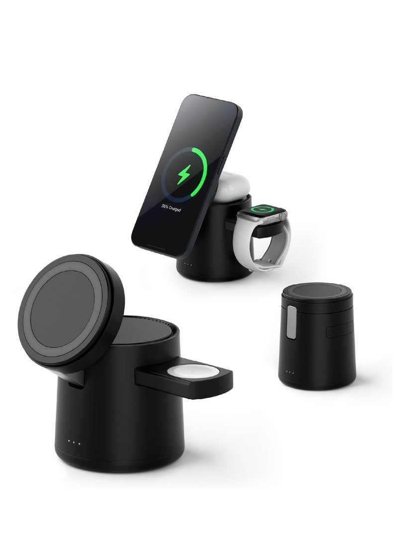 General 4-in-1 Magnetic Wireless Charging Station 15w Fast Qi Wireless Charger with iPhone 12/13/14 Pro Max/iWatch/AirPods/Small Naight Lamp Wireless Fast Charging Station, Black  - Image 1